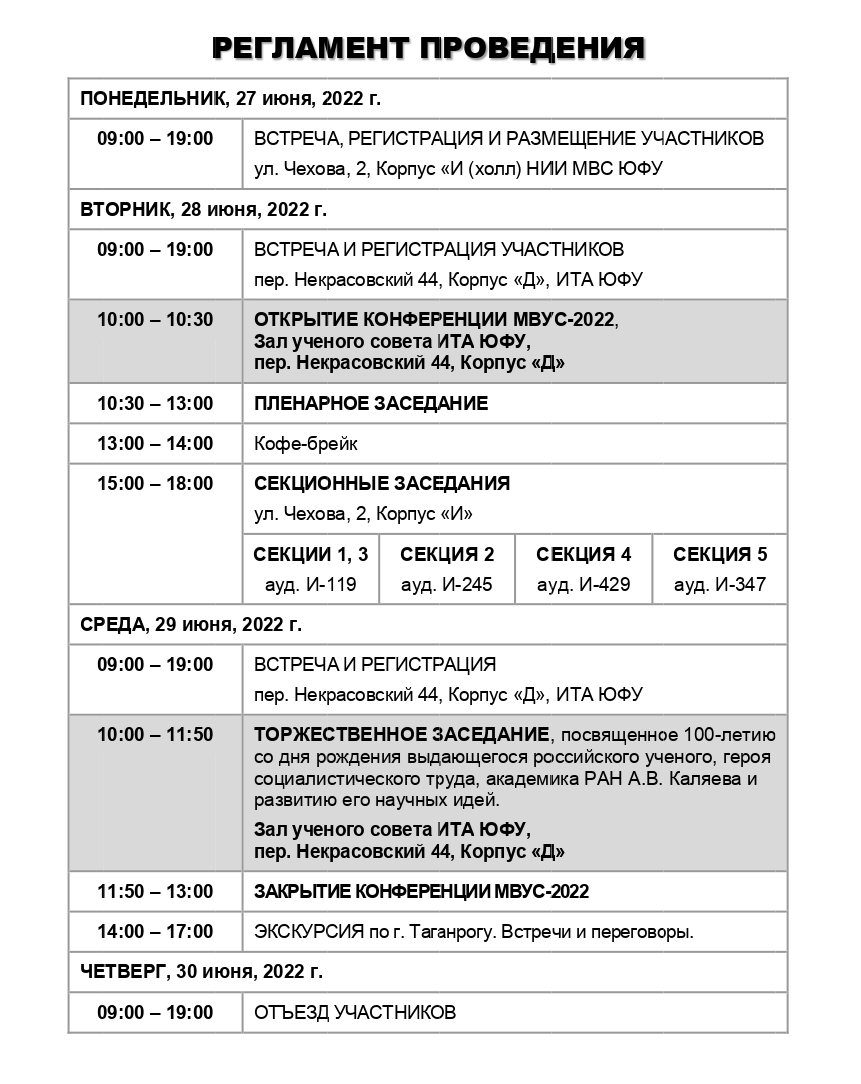 Регламент и Программа — Conference